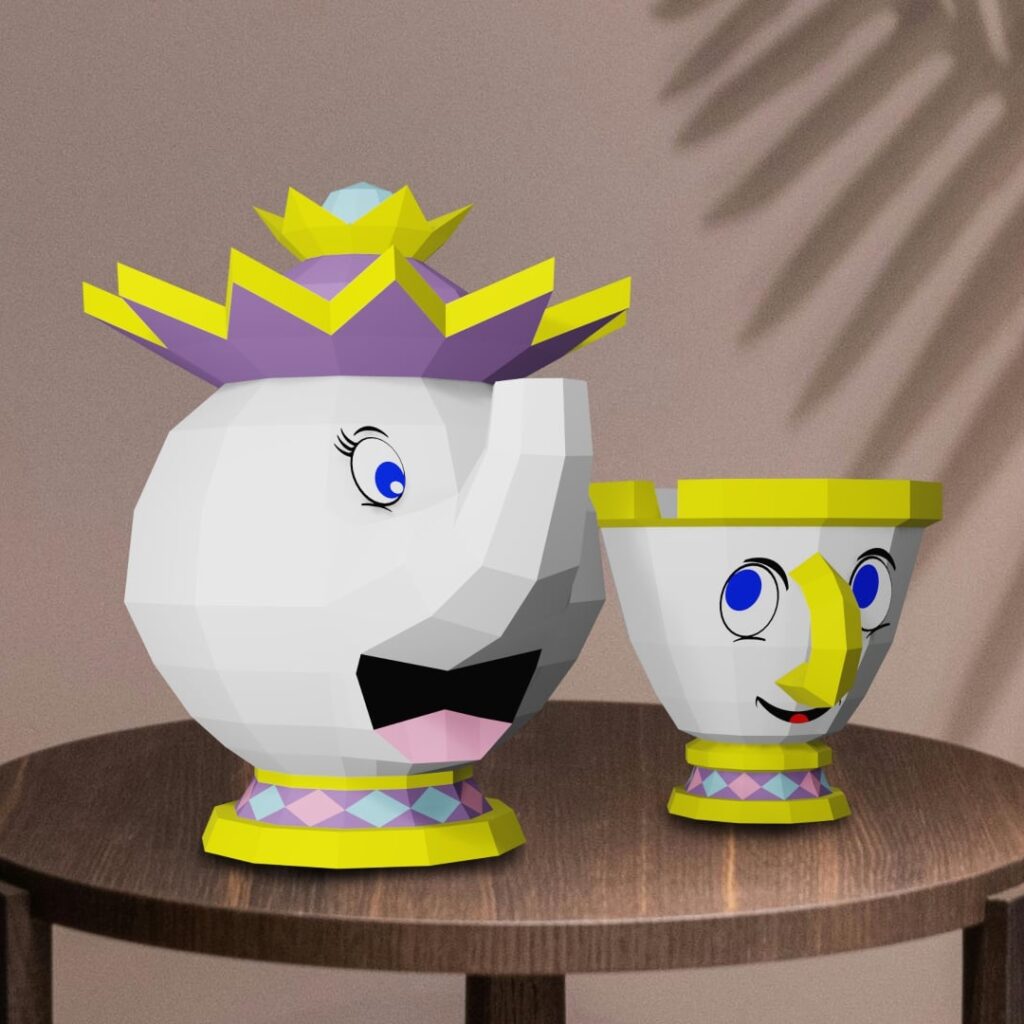Papercraft da Sra. Samovar e Zip em origami 3D