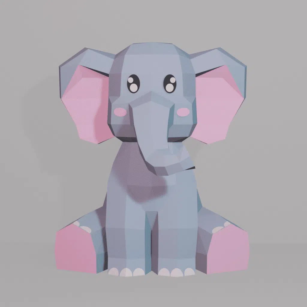 Papercraft baby elephant in 3D origami
