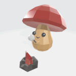 Champignon qui grille un chamallow en papercraft 3d