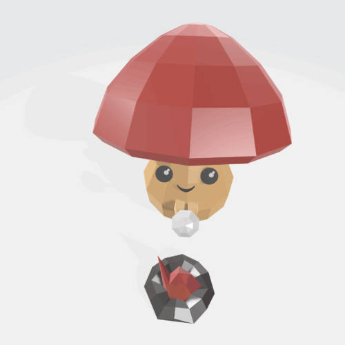 Champignon qui grille un chamallow en papercraft 3d