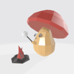 Champignon qui grille un chamallow en papercraft 3d