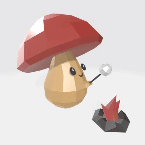 Pilz röstet einen Marshmallow in 3D-Papierbastelarbeit