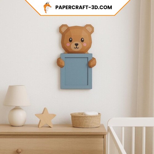 Cadre photo d'un ourson en papercraft 3D