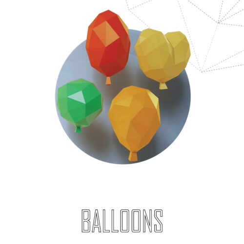 Papercraft 3D ballons à créer – 4 ballons + bonus mural | Modèle PDF Pepakura à assembler soi-même