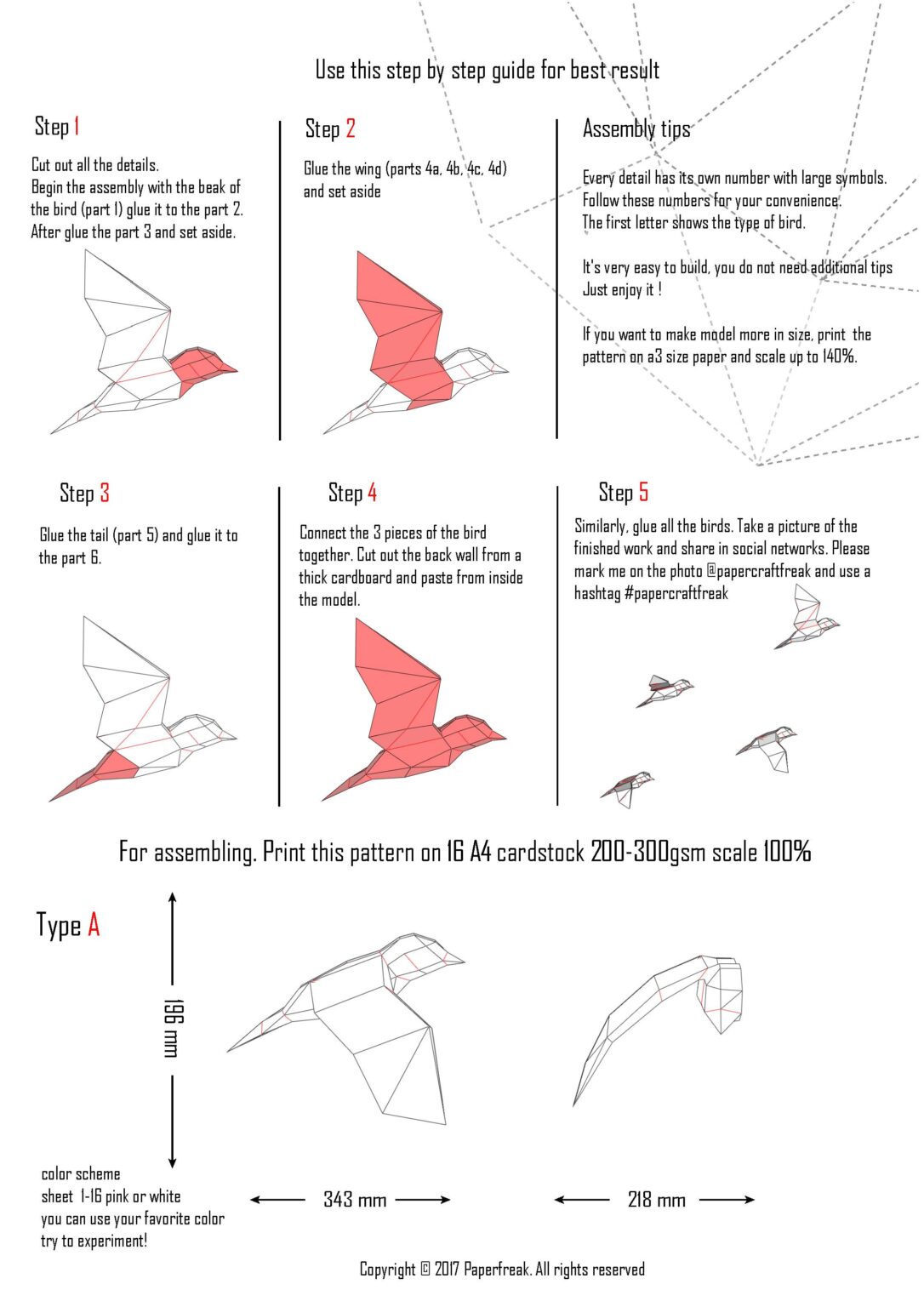 Papercraft d'oiseaux volants en origami 3D Papercraft d'oiseaux volants en origami 3D
