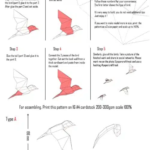 Papercraft d'oiseaux volants en origami 3D