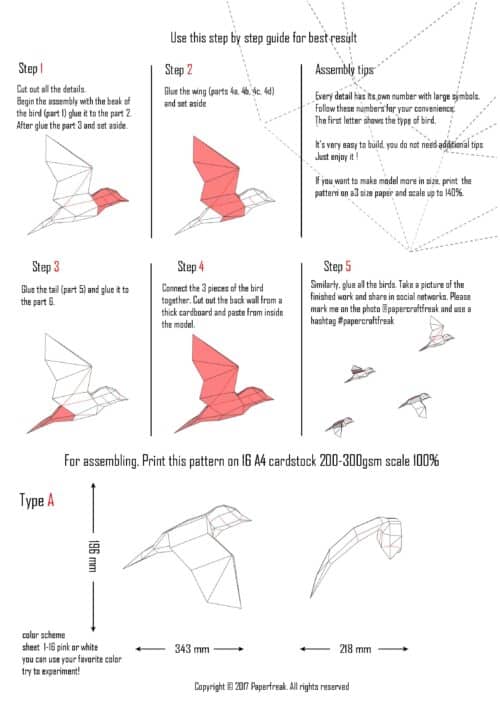 Papercraft d'oiseaux volants en origami 3D
