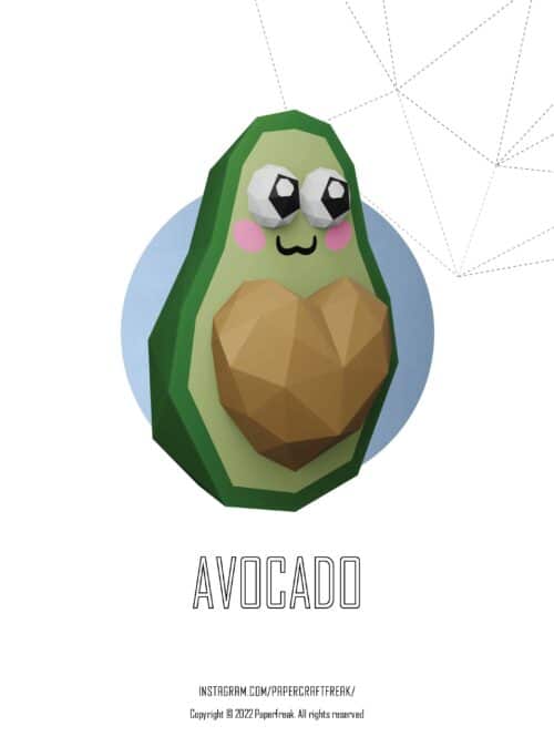 Papercraft di avocado con cuore in origami 3D