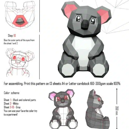Papercraft de bébé koala en origami 3D