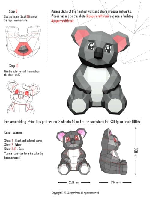 Papercraft de oso koala bebé en origami 3D