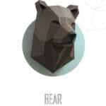 Papercraft de cabeça de urso em origami 3D