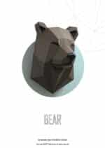 Papercraft de cabeça de urso em origami 3D
