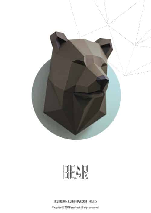 Papercraft de cabeça de urso em origami 3D