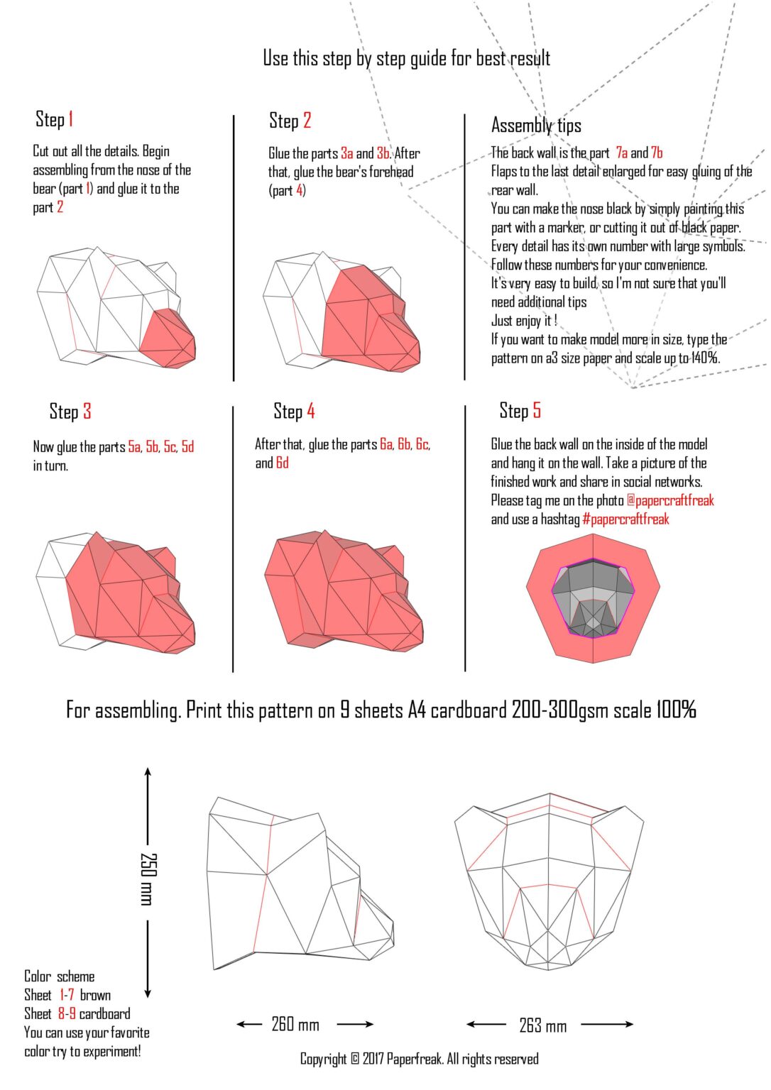 Papercraft de tête de trophée d'ours en origami 3D