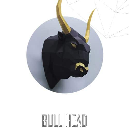 Papercraft de taureau sur bouclier en origami 3D