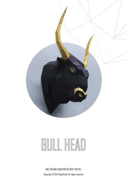 Papercraft de touro em escudo origami 3D