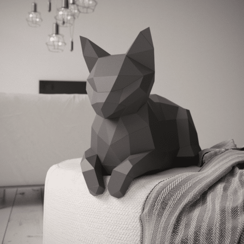 Papercraft de chat allongé en origami 3D