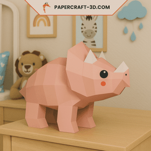 Mini tricératops en papercraft 3D