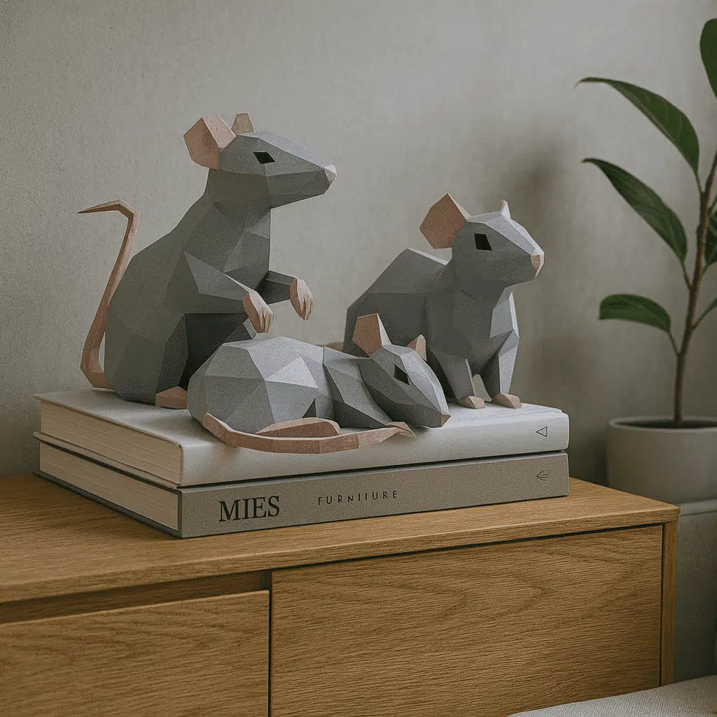 Papercraft de rats pour nouvel an chinois en origami 3D