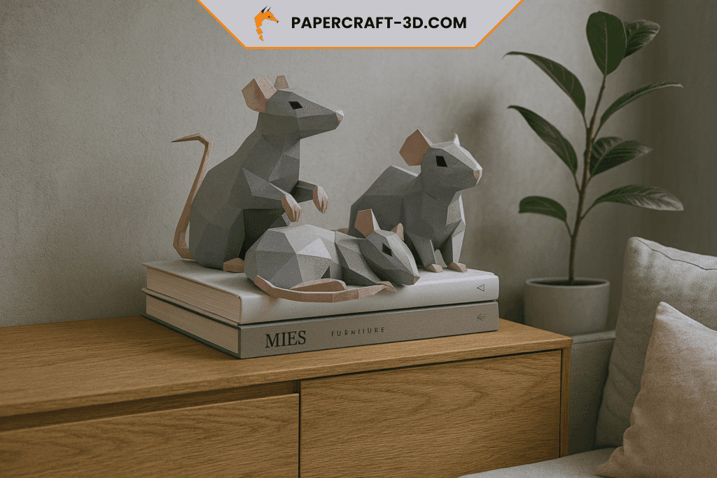 Papercraft de rats pour nouvel an chinois en origami 3D Papercraft de rats pour nouvel an chinois en origami 3D