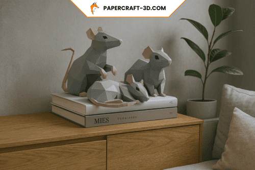Papercraft de rats pour nouvel an chinois en origami 3D