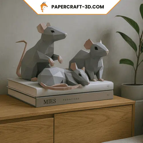 Papercraft de rats pour nouvel an chinois en origami 3D