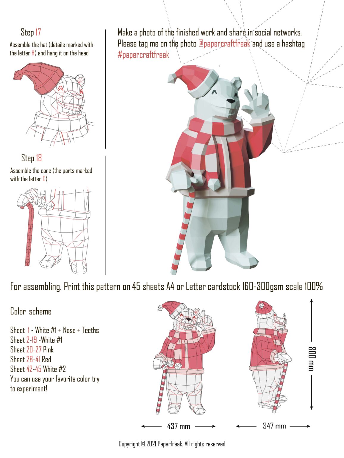 Papercraft Weihnachtsbär in 3D-Origami Papercraft Weihnachtsbär in 3D-Origami