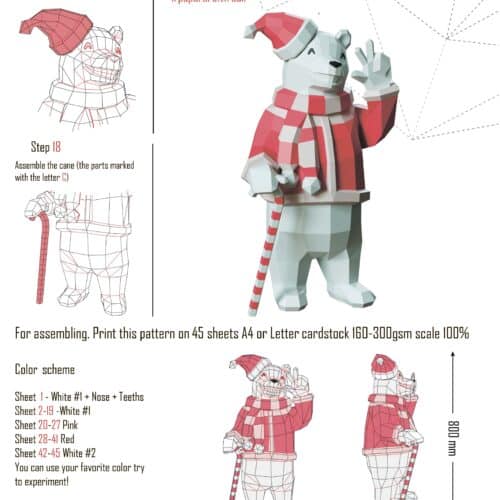 Papercraft christmas bear in origami