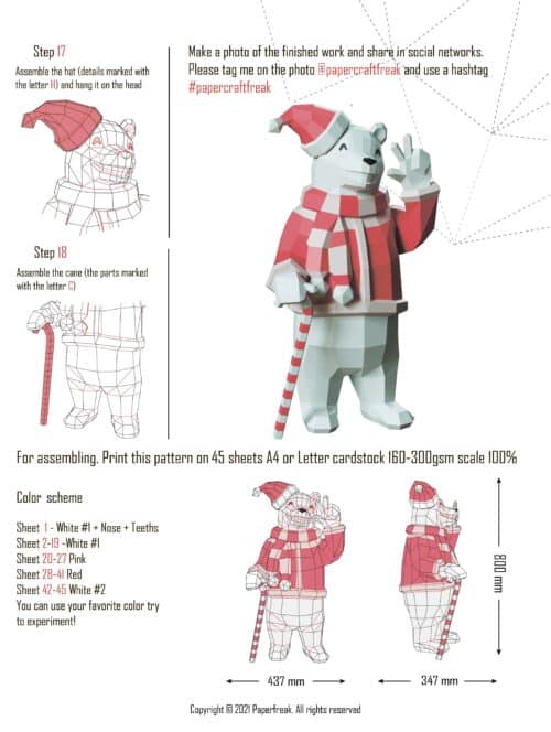 Papercraft christmas bear in origami