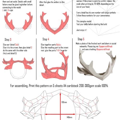 Papercraft deer antler crown origami