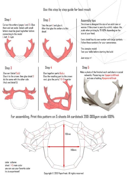 Papercraft couronne de bois de cerf en origami 3D