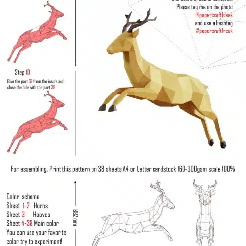 Papercraft flying deer in origami