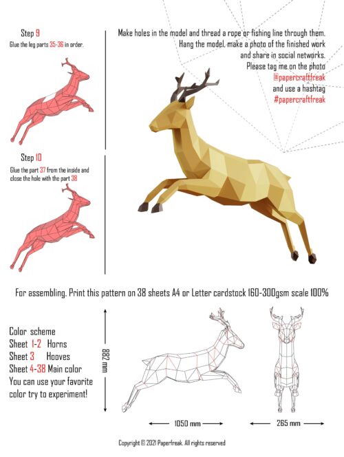 Papercraft flying deer in origami
