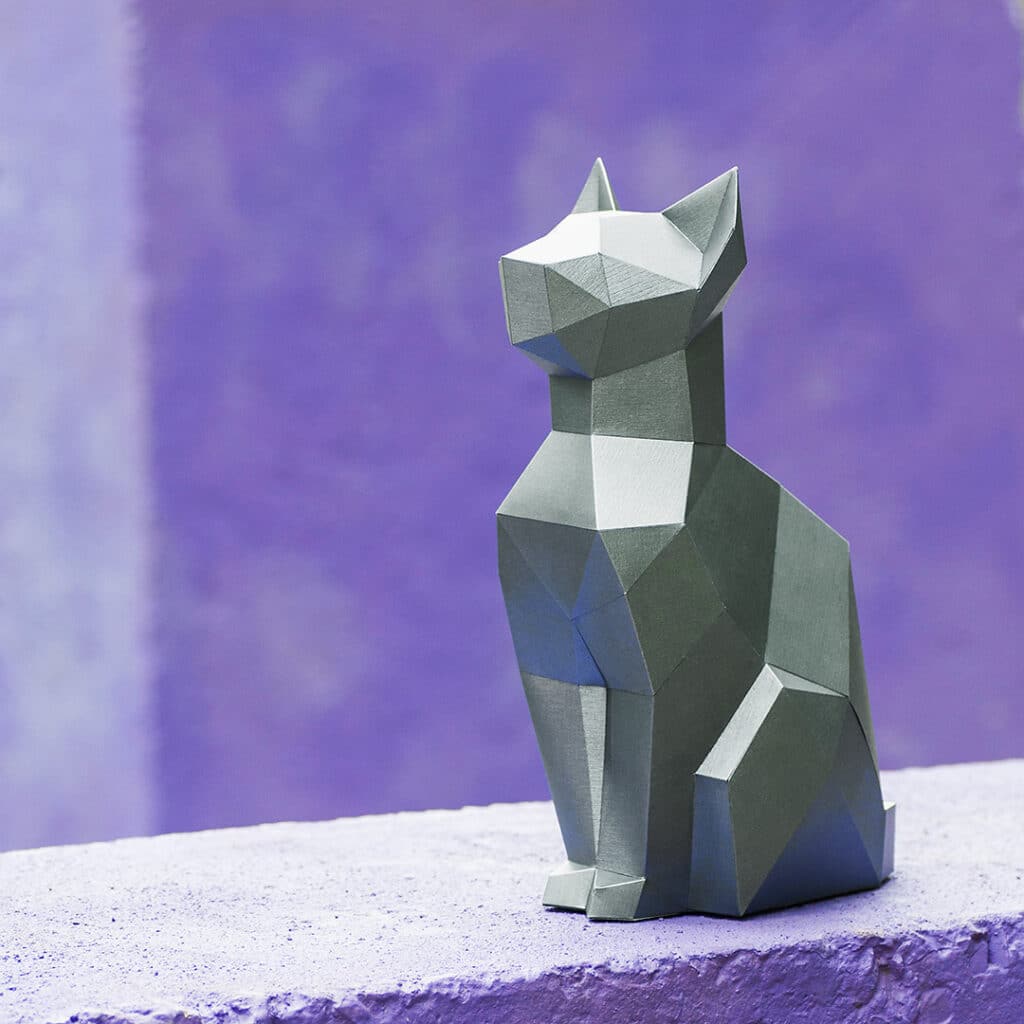 Papercraft de chat assis en origami 3D
