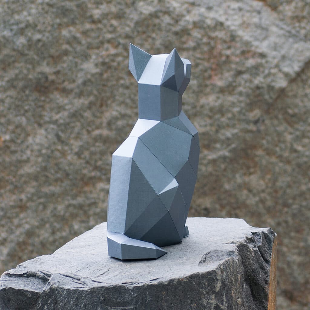 Papercraft de chat assis en origami 3D