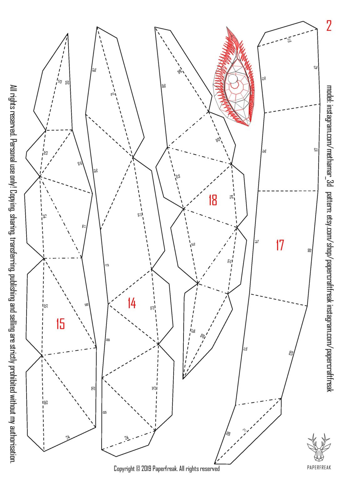 Papercraft eines Smokey-Auges in Origami 3D Papercraft eines Smokey-Auges in Origami 3D