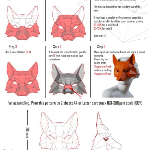 Papercraft fuchsmaske in origami 3D