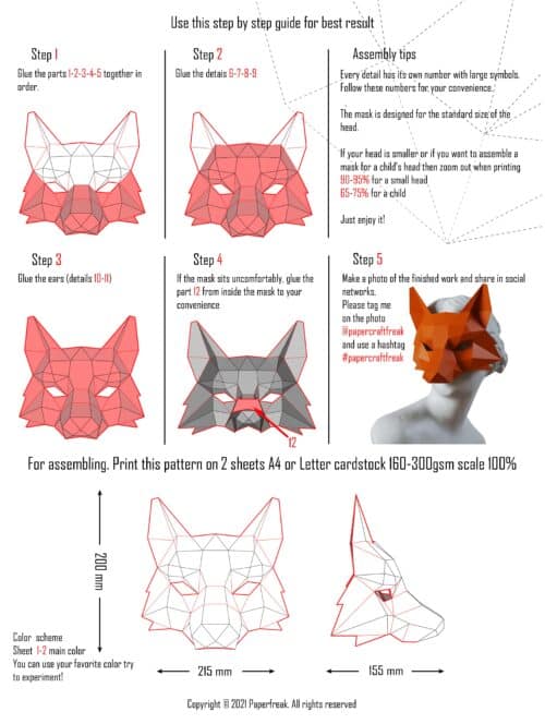 Papercraft máscara de zorro en origami 3D