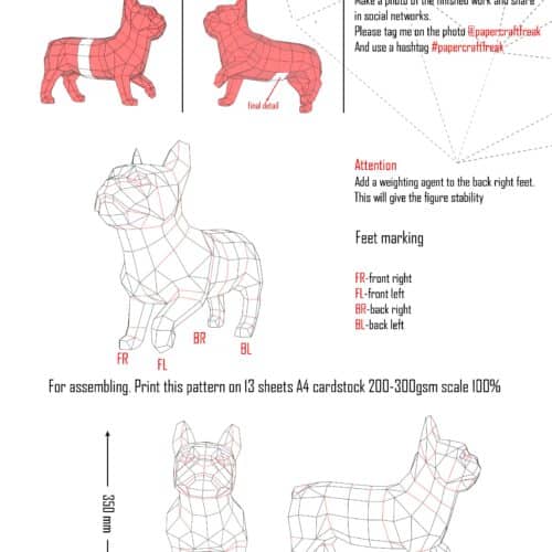 Papercraft de bouledogue français en origami 3D