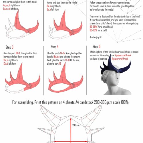 Papercraft horned crown in origami 3D