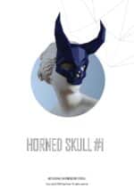 Papercraft Schädelmaske mit Hörnern für Halloween in Origami 3D