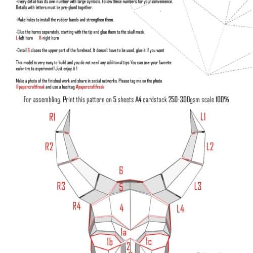 Papercraft horned skull mask origami