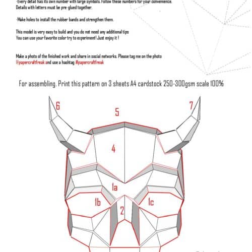 Papercraft de máscara de calavera con cuernos en origami 3D