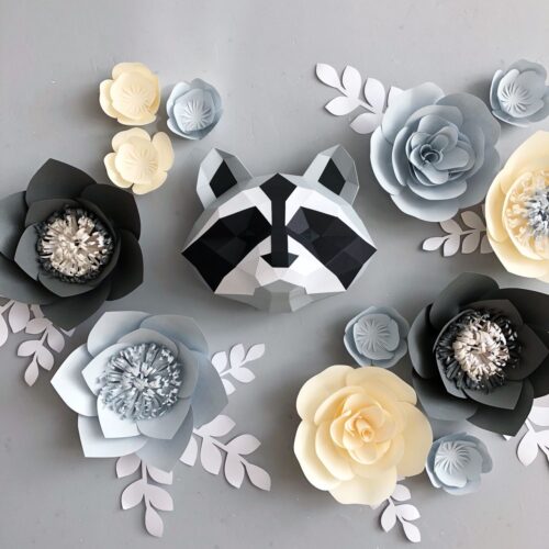 Papercraft origami 3D Waschbärenkopf