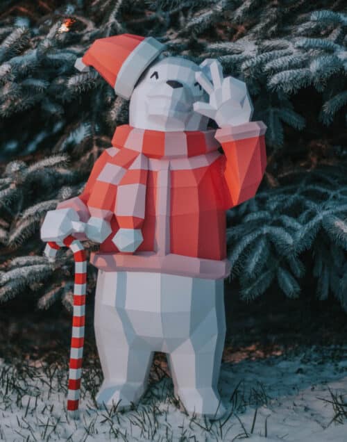 Papercraft d'ours de Noël en origami 3D