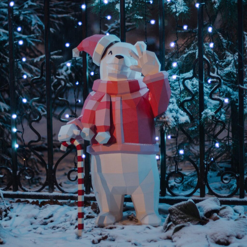 Papercraft d'ours de Noël en origami 3D