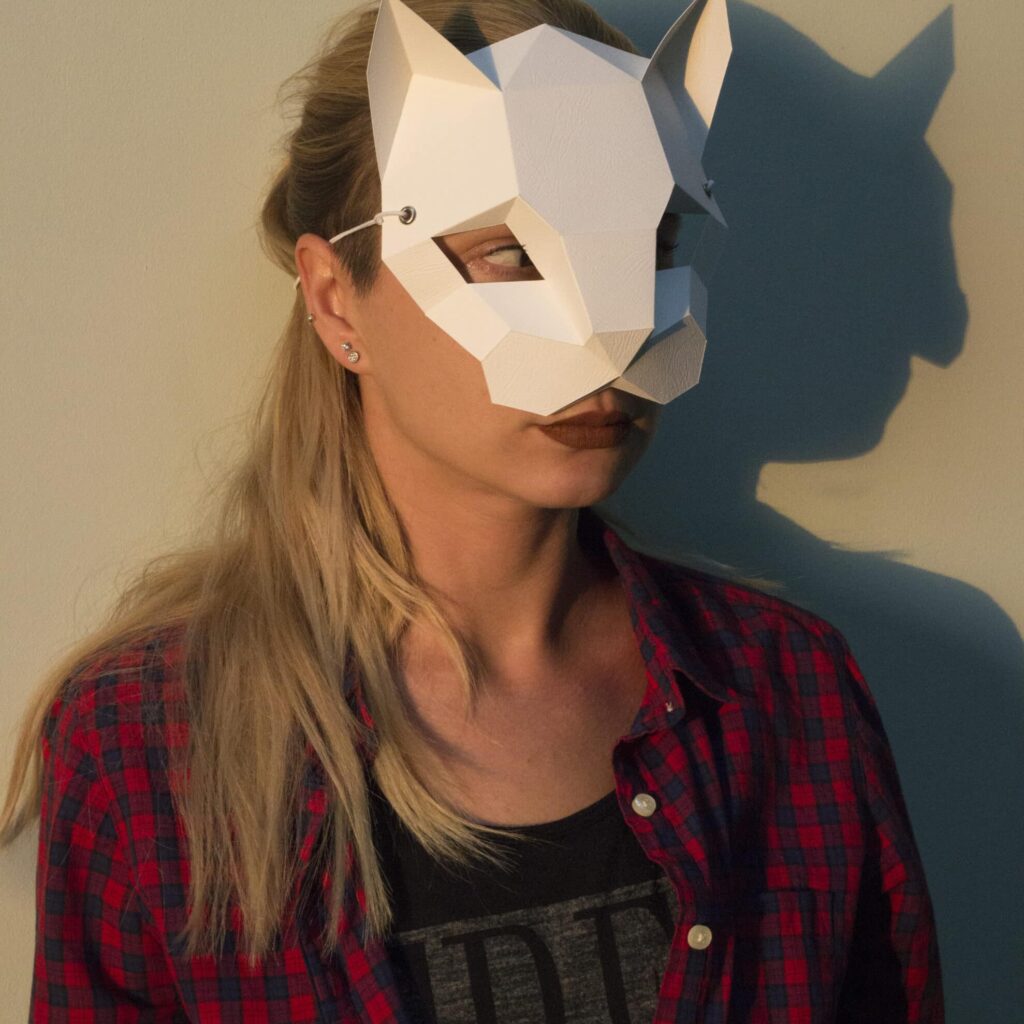 Papercraft de masque chat en origami 3D