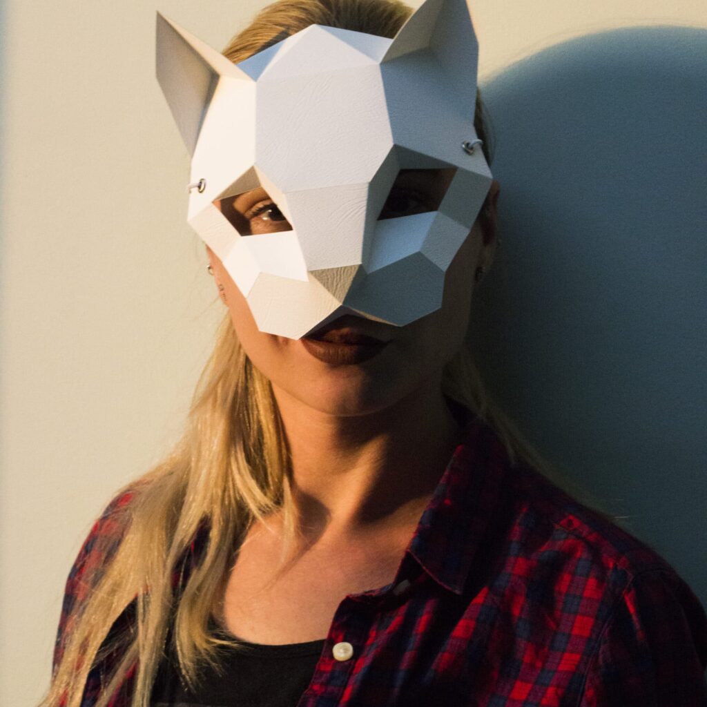 Papercraft de masque chat en origami 3D