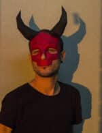 Papercraft Schädelmaske mit Hörnern für Halloween in Origami 3D