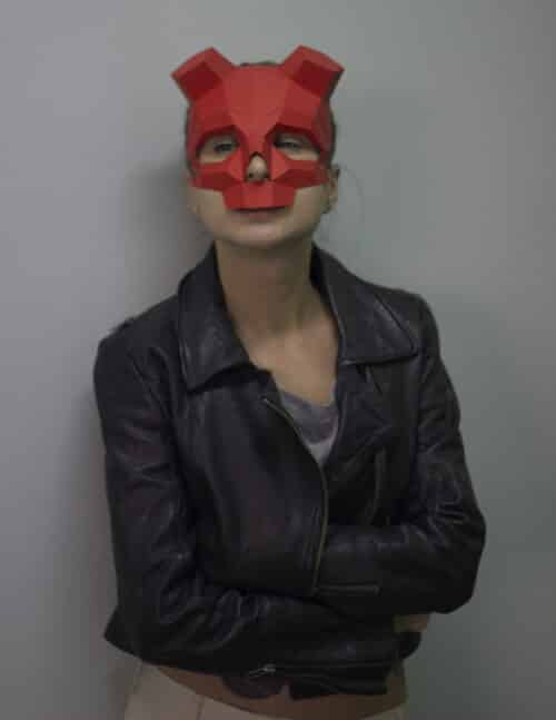 Papercraft de masque de crâne cornue en origami 3D
